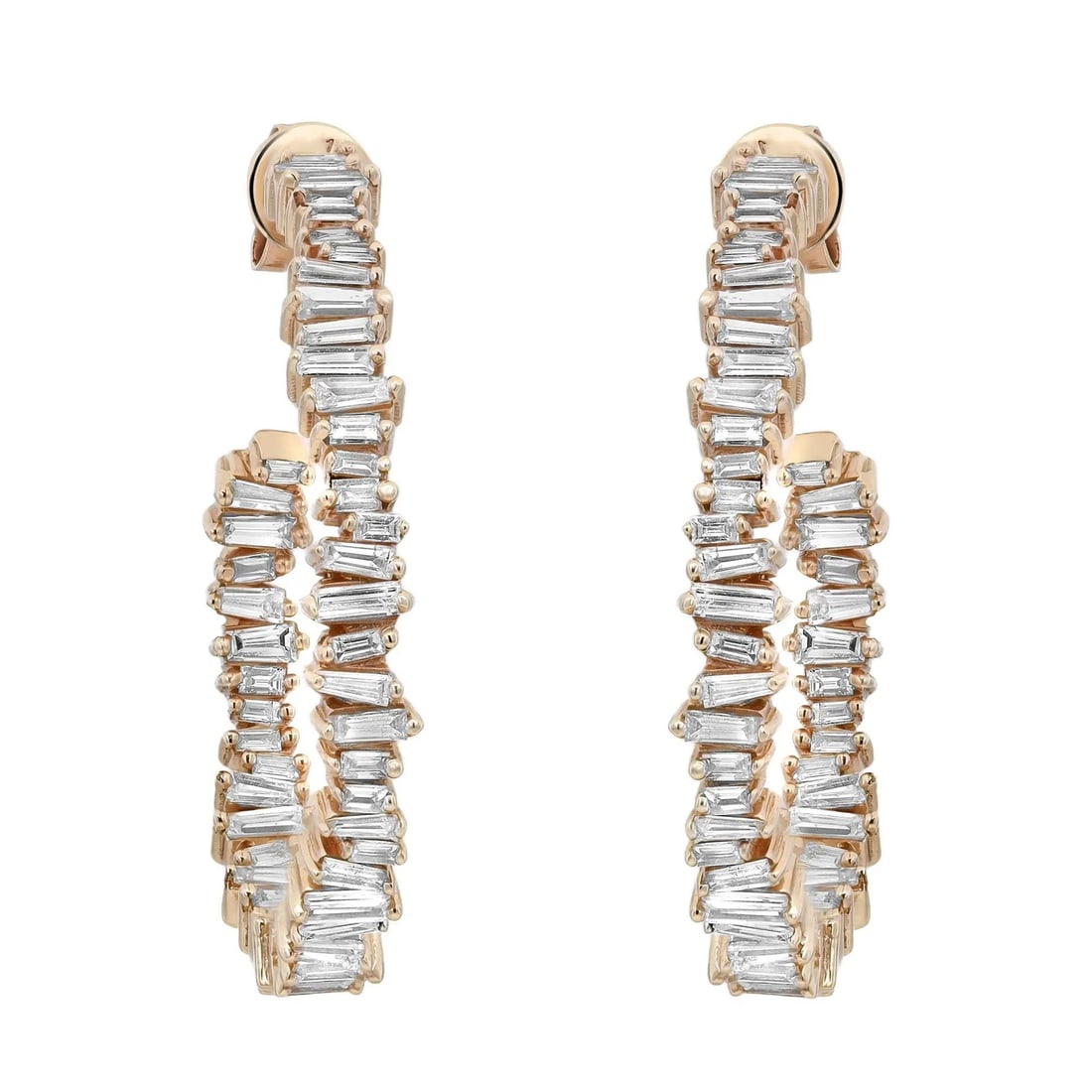 Rachel Koen 14K Yellow Gold Inside Out Hoop Earrings 2.87ctw Baguette Diamonds: Rachel Koen 14K Yellow Gold Inside Out Hoop Earrings 2.87ctw Baguette Diamonds Elevate your accessory collection with these stunning Inside Out Hoop Earrings, expertly crafted from luxurious 14K yello