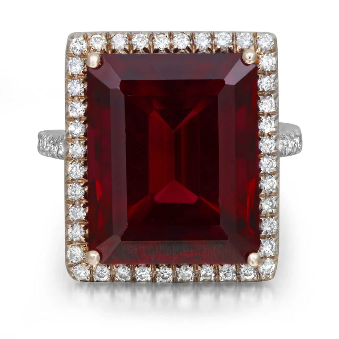 Rachel Koen Emerald Cut Rhodolite Diamond Ring 18K White Gold Cocktail (1 of 5)