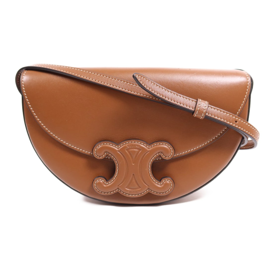 CELINE Besace Cuir Brown Calfskin Leather Shoulder Bag: CELINE Besace Cuir Brown Calfskin Leather Shoulder Bag This elegant CELINE shoulder bag features a classic design crafted from high-quality calfskin leather in a rich brown hue. The compact size makes
