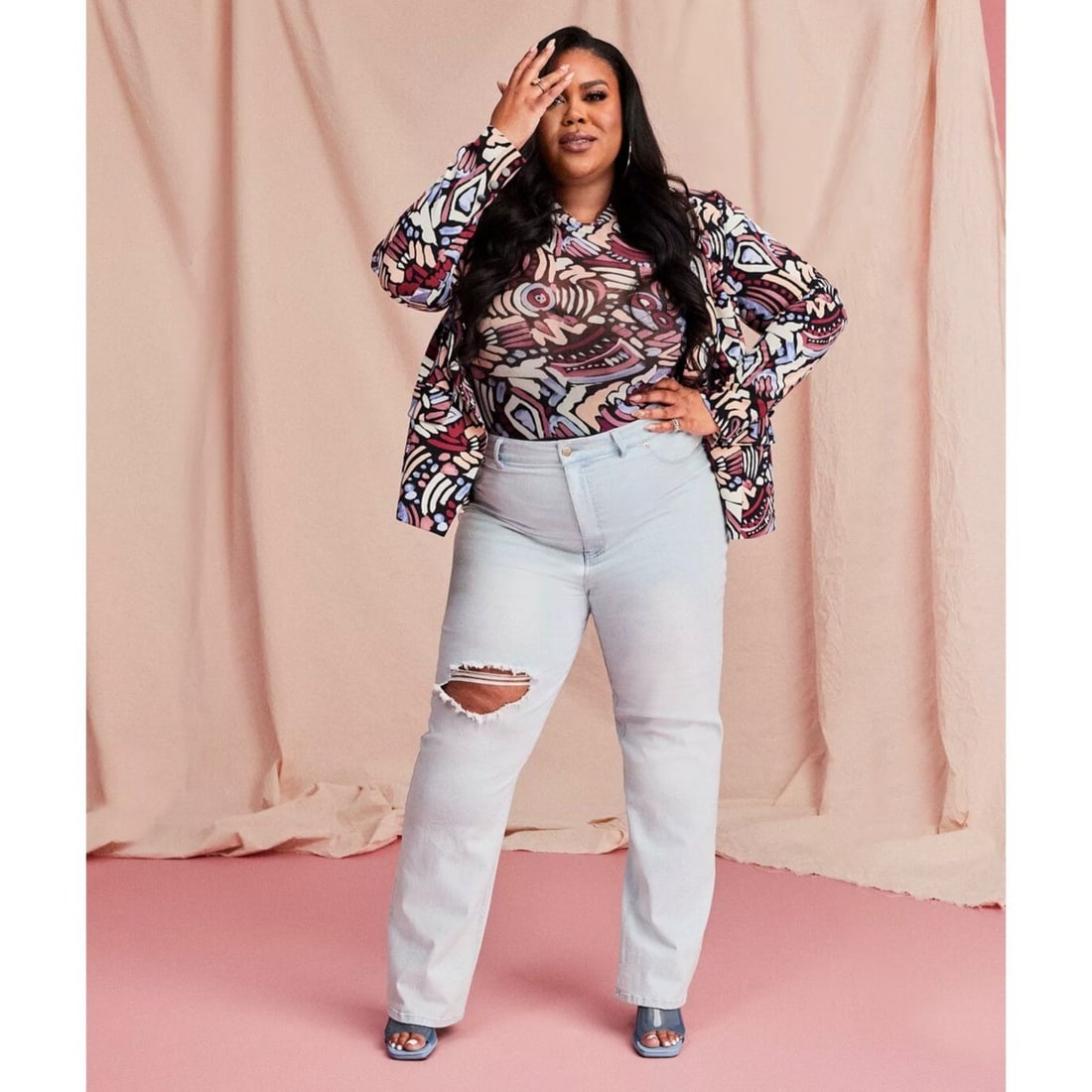 Nina Parker Plus Size Light Wash High-Waist Wide-Leg Jeans 18W (1 of 2)