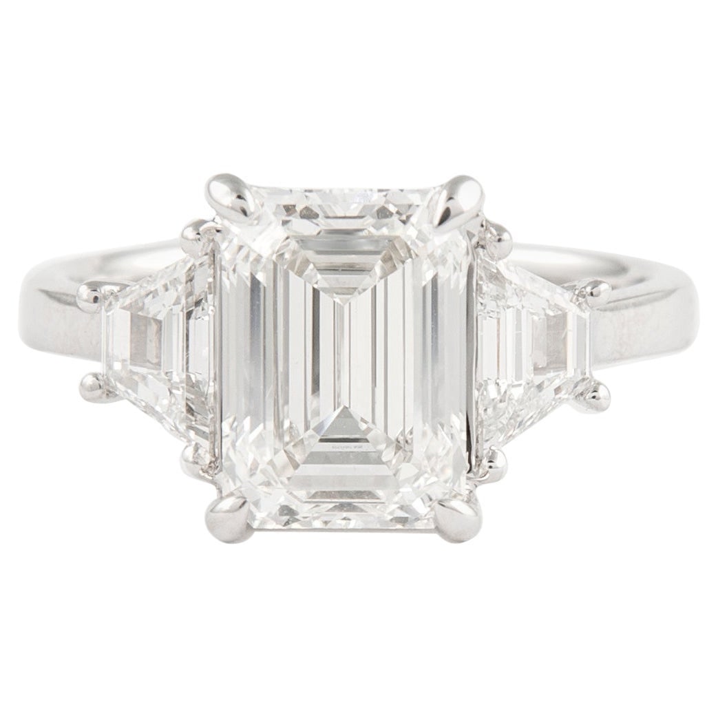 GIA Certified 3.01ct Emerald Cut Diamond Three-Stone Ring 18k White Gold (1 of 6)