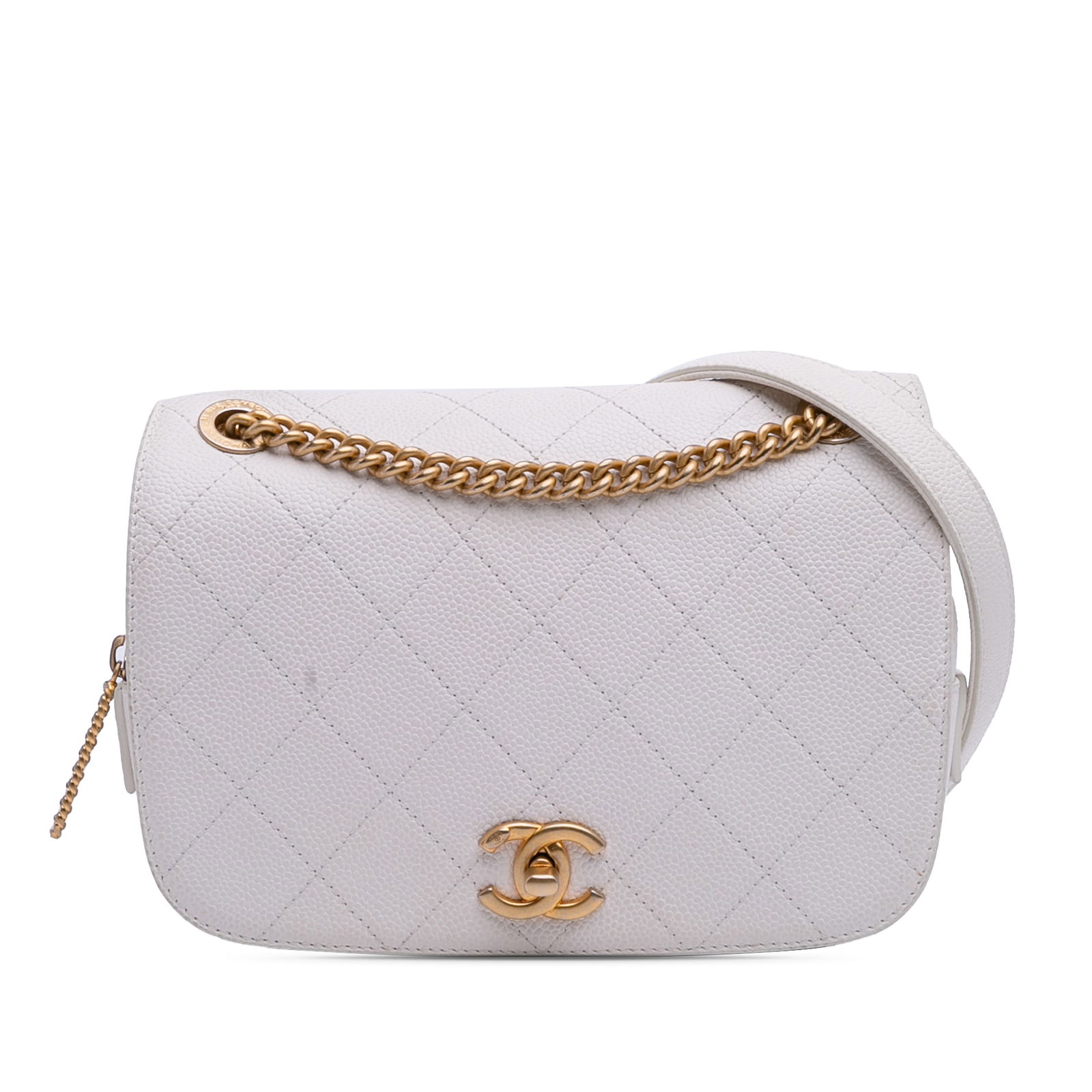 Chanel CC Quilted Caviar Turnlock Crossbody Bag White Leather (1 of 13)