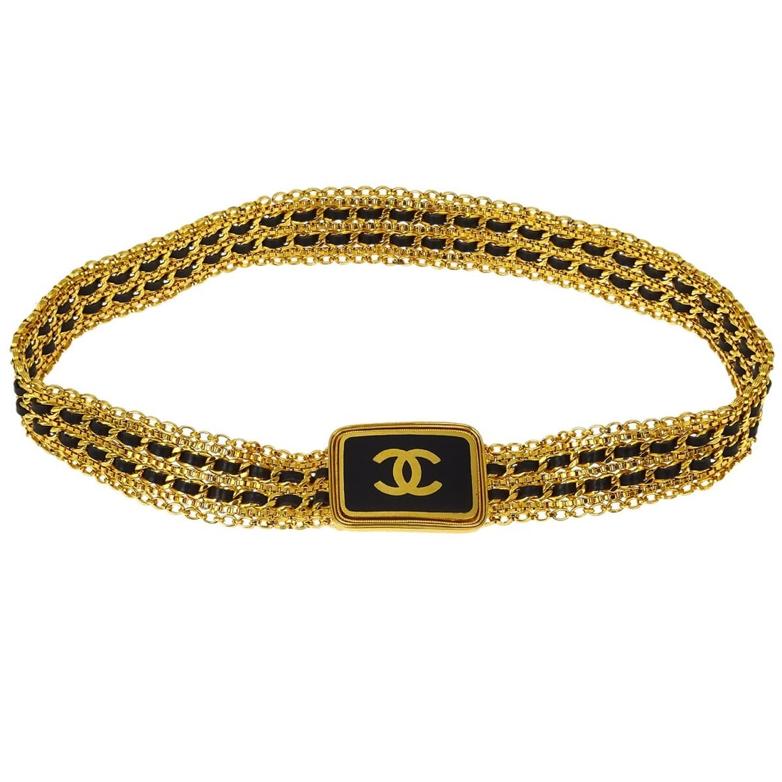 Chanel Black Leather Buckle Chain Waist Belt 96A: Chanel Black Leather Buckle Chain Waist Belt 96A Elevate your accessory game with this stylish Chanel Buckle Chain Belt. Crafted from high-quality leather, this waist belt is designed in a classic bla