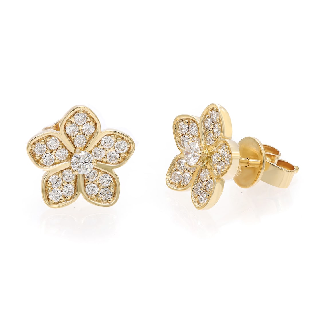 Rachel Koen 18K Yellow Gold Pave Set Diamond Flower Stud Earrings 0.53ct (1 of 4)