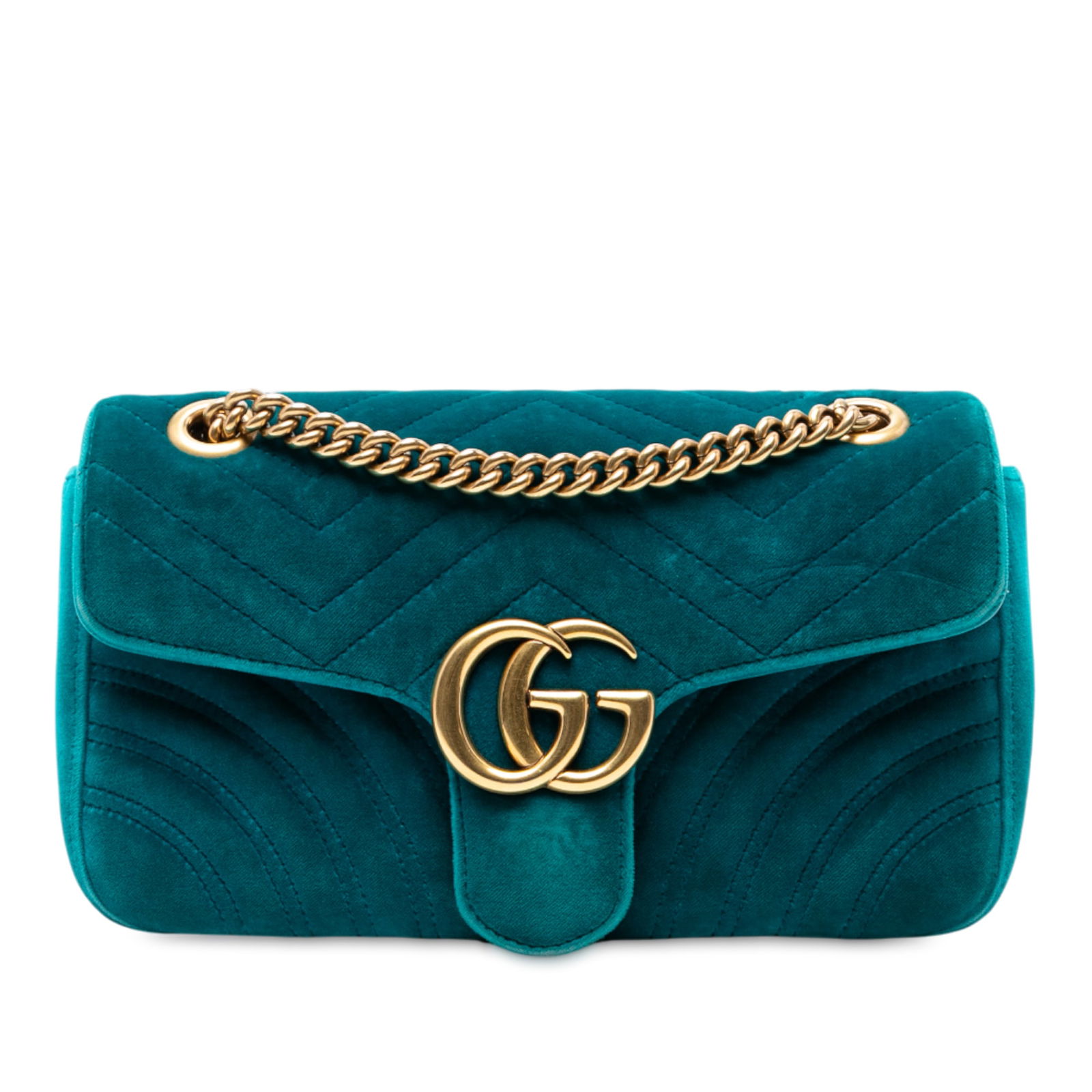 Gucci Medium GG Marmont Blue Velvet Shoulder Bag (1 of 7)