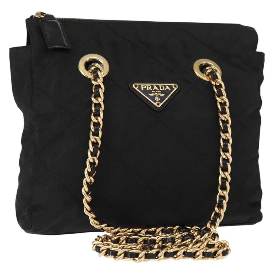 PRADA Nylon Chain Shoulder Bag Black Gold Authentic Italy (1 of 18)
