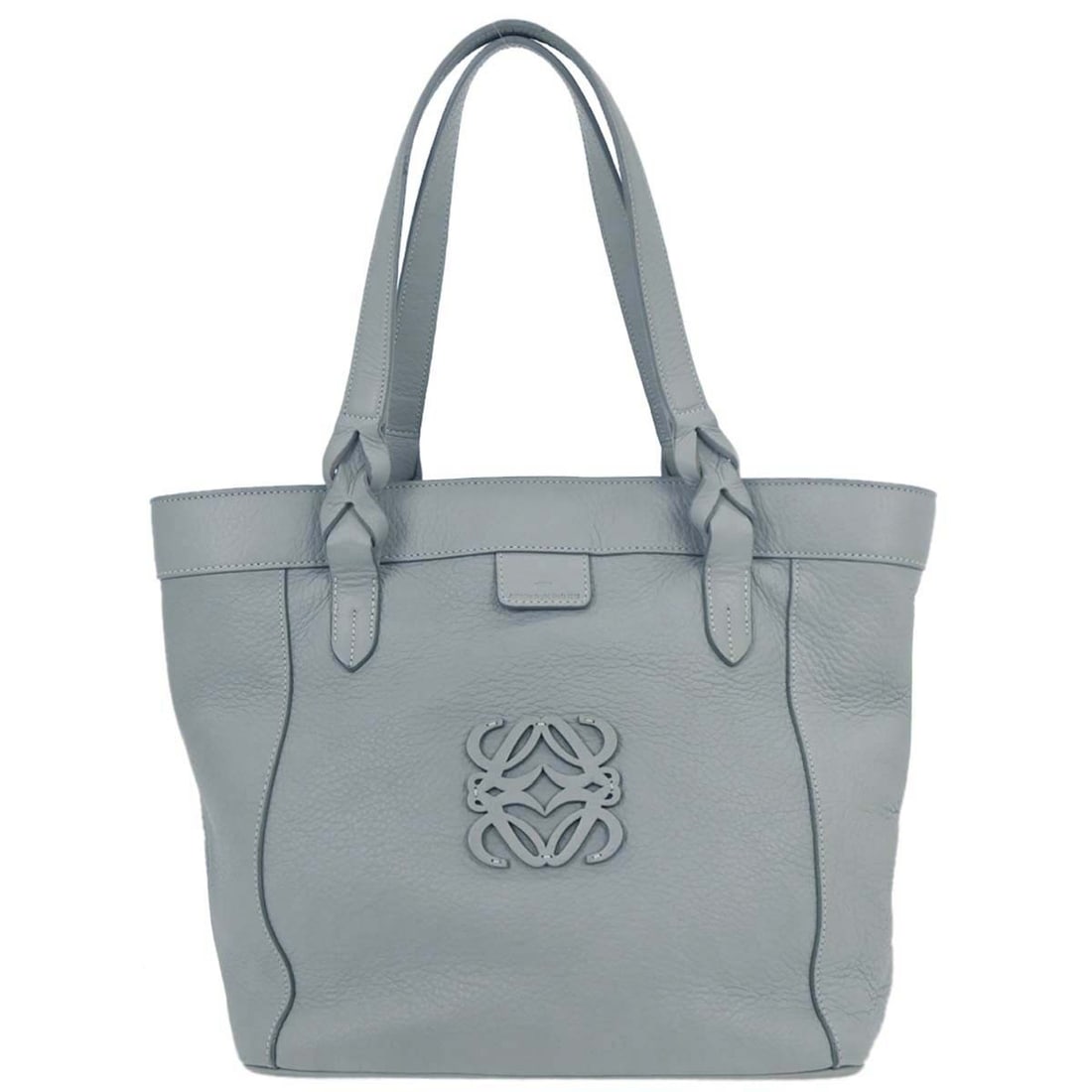 Loewe Fusta Light Blue Leather Tote Bag 011310 with Double Handles: Loewe Fusta Light Blue Leather Tote Bag 011310 with Double Handles Introducing the Loewe Light Blue Fusta Tote Bag, a perfect blend of style and functionality. This medium-sized tote features a zip cl