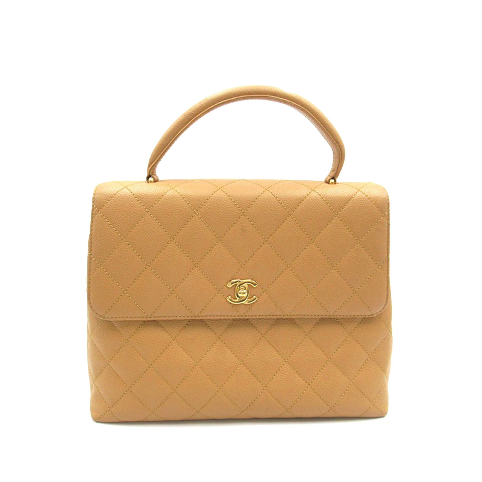 Chanel Caviar Kelly Top Handle Bag Brown Leather Italy: Chanel Caviar Kelly Top Handle Bag Brown Leather Italy The Chanel Caviar Kelly Top Handle Bag is a luxurious accessory crafted from high-quality caviar leather. This elegant bag features a rolled top