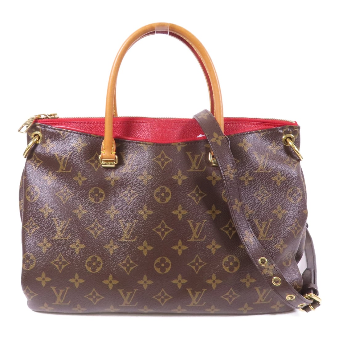 Louis Vuitton Pallas 2 Way Shoulder Bag Monogram Brown GHW: Louis Vuitton Pallas 2 Way Shoulder Bag Monogram Brown GHW This Louis Vuitton Pallas 2 Way Shoulder Handbag showcases a stylish and versatile design crafted from durable PVC coated canvas in a rich br