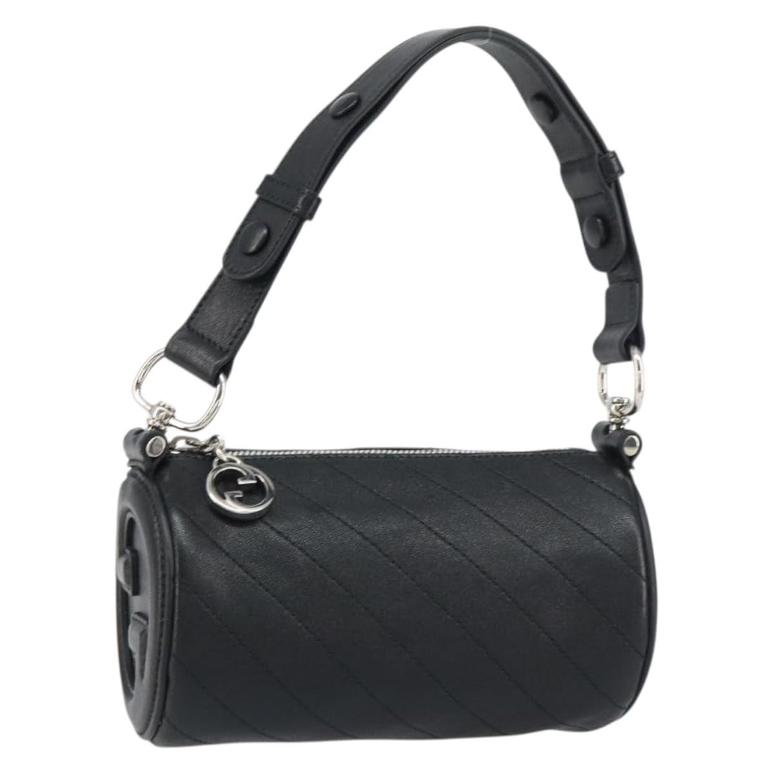 GUCCI 760170 Black Leather Shoulder Bag with Silver Accents Auth (1 of 18)