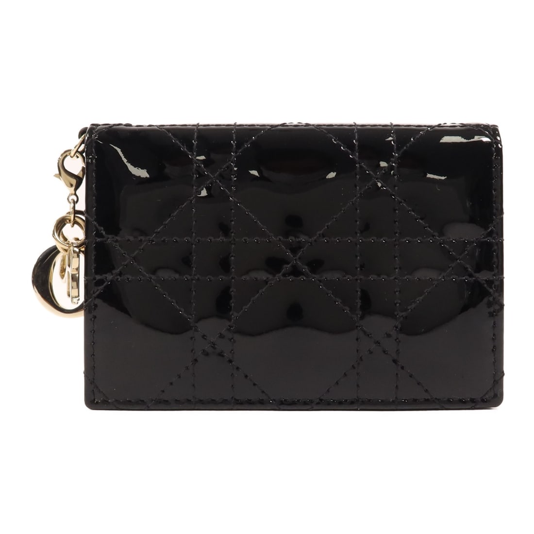 Dior GHW Lady Dior Gardenia Double Sided Wallet Black Patent Leather (1 of 13)