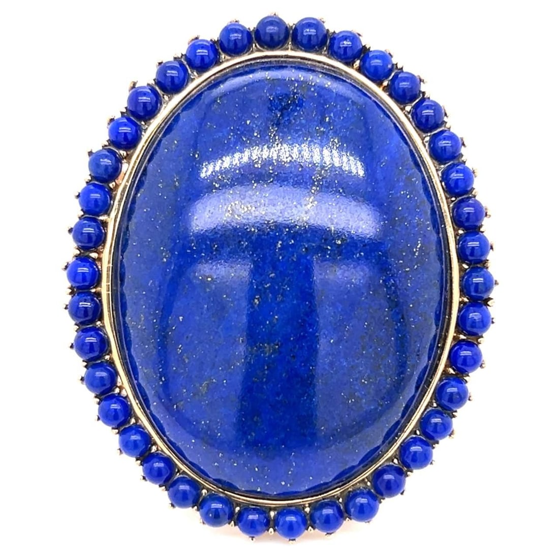 Stunning 14K Yellow Gold Large Lapis Lazuli Ring: Stunning 14K Yellow Gold Large Lapis Lazuli Ring This stunning 14K yellow gold ring features a large lapis lazuli stone, showcasing its rich blue hue. Weighing 29.4 grams, this piece is a perfect stat