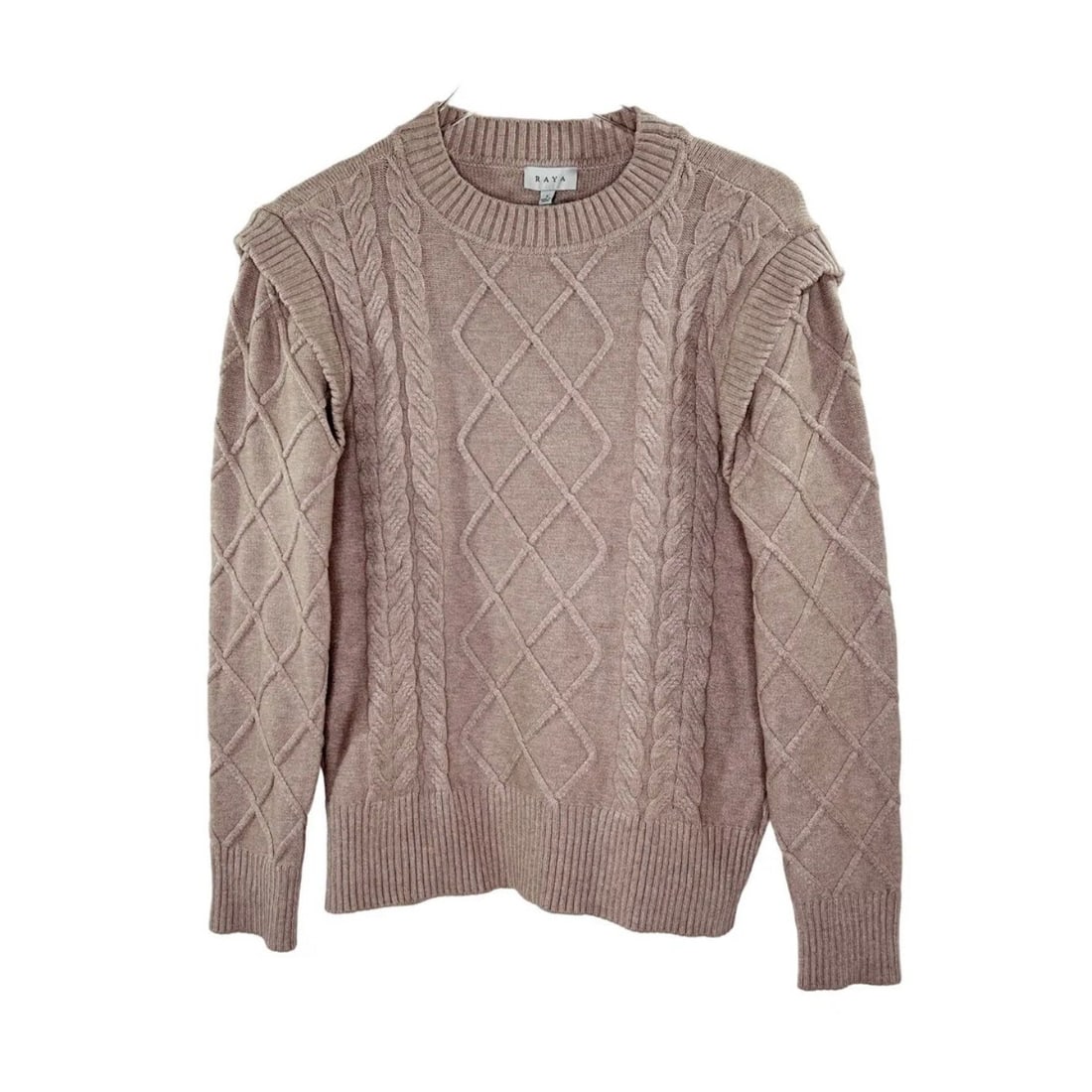 Raya New York Women's L Cable Knit Sweater Heather Grey with Ruffle Accents: Raya New York Women's L Cable Knit Sweater Heather Grey with Ruffle Accents Elevate your wardrobe with this stylish Raya New York Cable Knit Sweater in Kitten Heather Grey. This pullover sweater featu