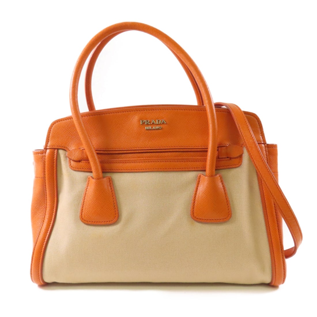 PRADA 2 Way Shoulder Bag BN2595 Beige Orange Canvas Leather (1 of 18)
