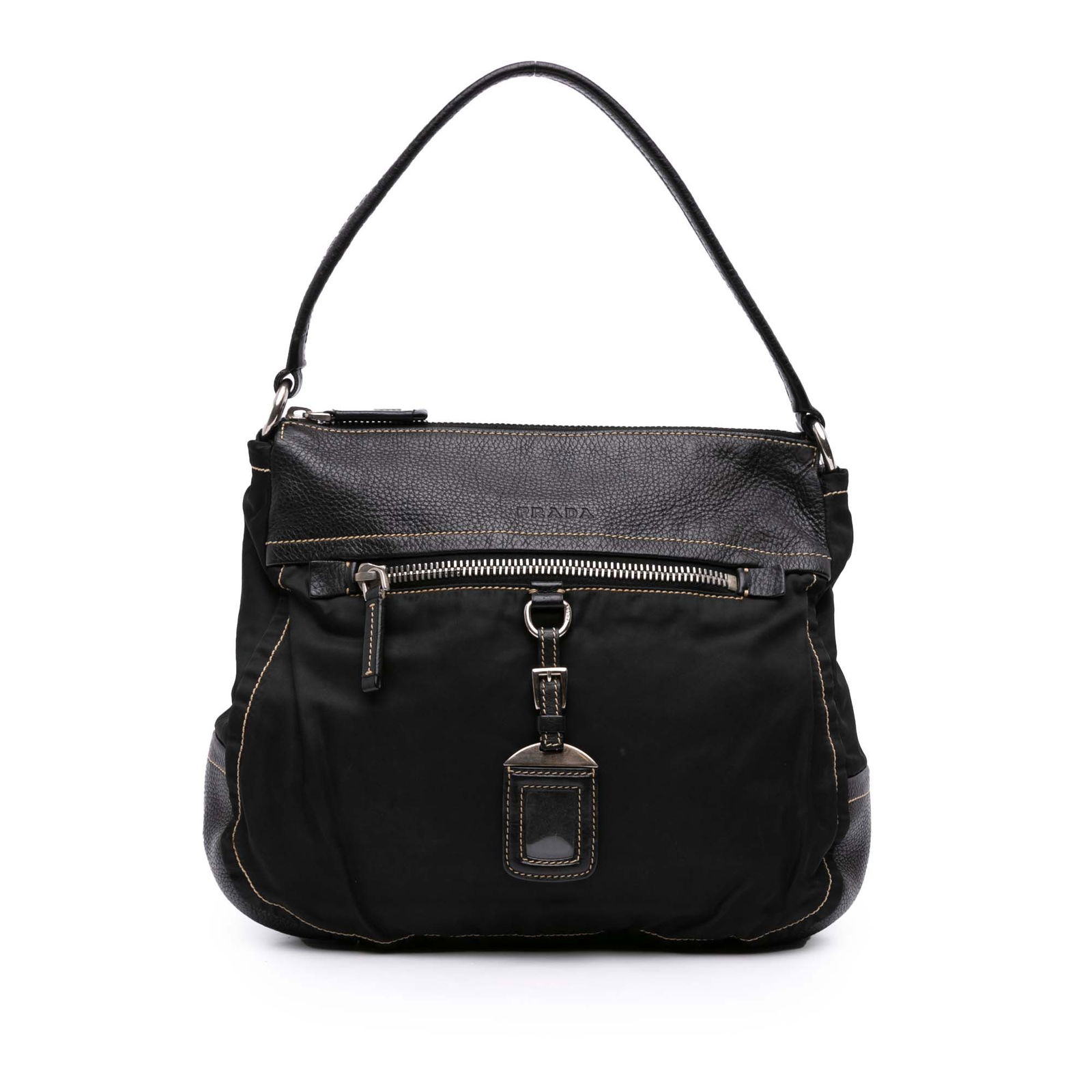 Prada Black Leather and Nylon Shoulder Bag Model Leather and Tessuto (1 of 12)