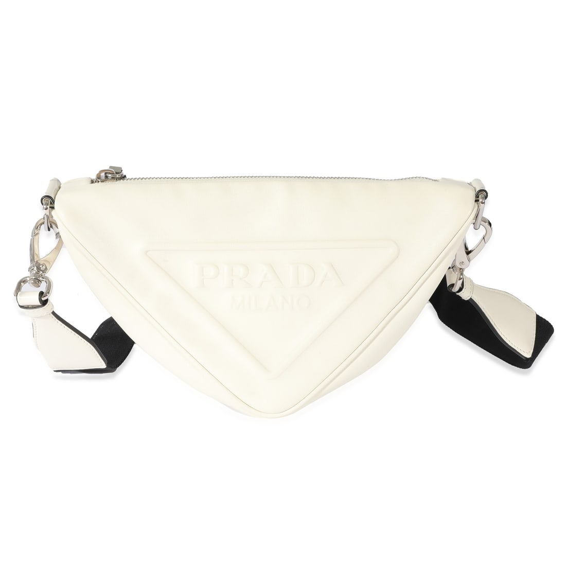 Prada Triangle Crossbody Bag White Leather 2022 Silver-Tone Hardware (1 of 8)