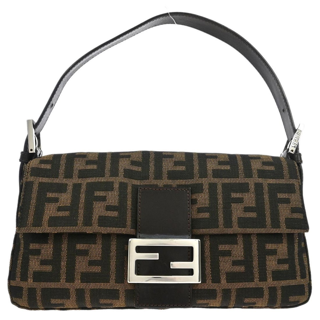 Fendi Brown Zucca Baguette Handbag 222826424.008 Silver Hardware: Fendi Brown Zucca Baguette Handbag 222826424.008 Silver Hardware Introducing the Fendi Brown Zucca Baguette Handbag, a stylish accessory perfect for casual occasions. This medium-sized handbag feature