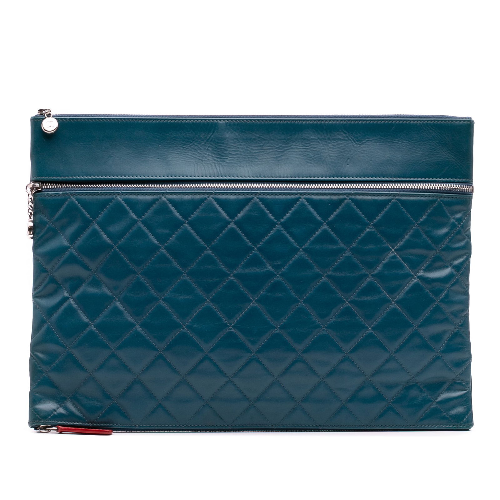 Chanel CC Quilted Lambskin Multi Zip Clutch Blue Italy (1 of 12)