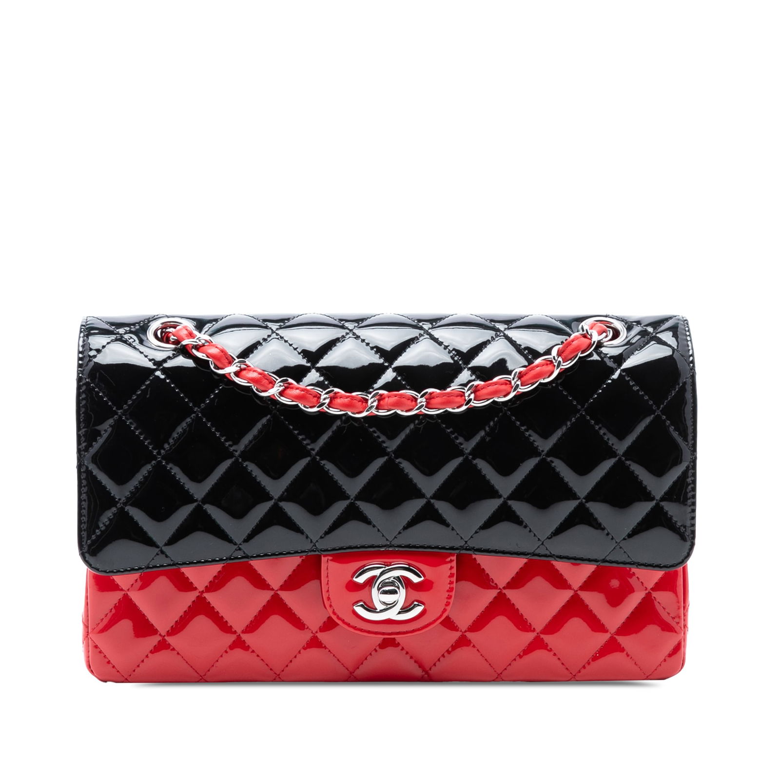 Chanel Medium Classic Bicolor Patent Double Flap Bag Black (1 of 7)