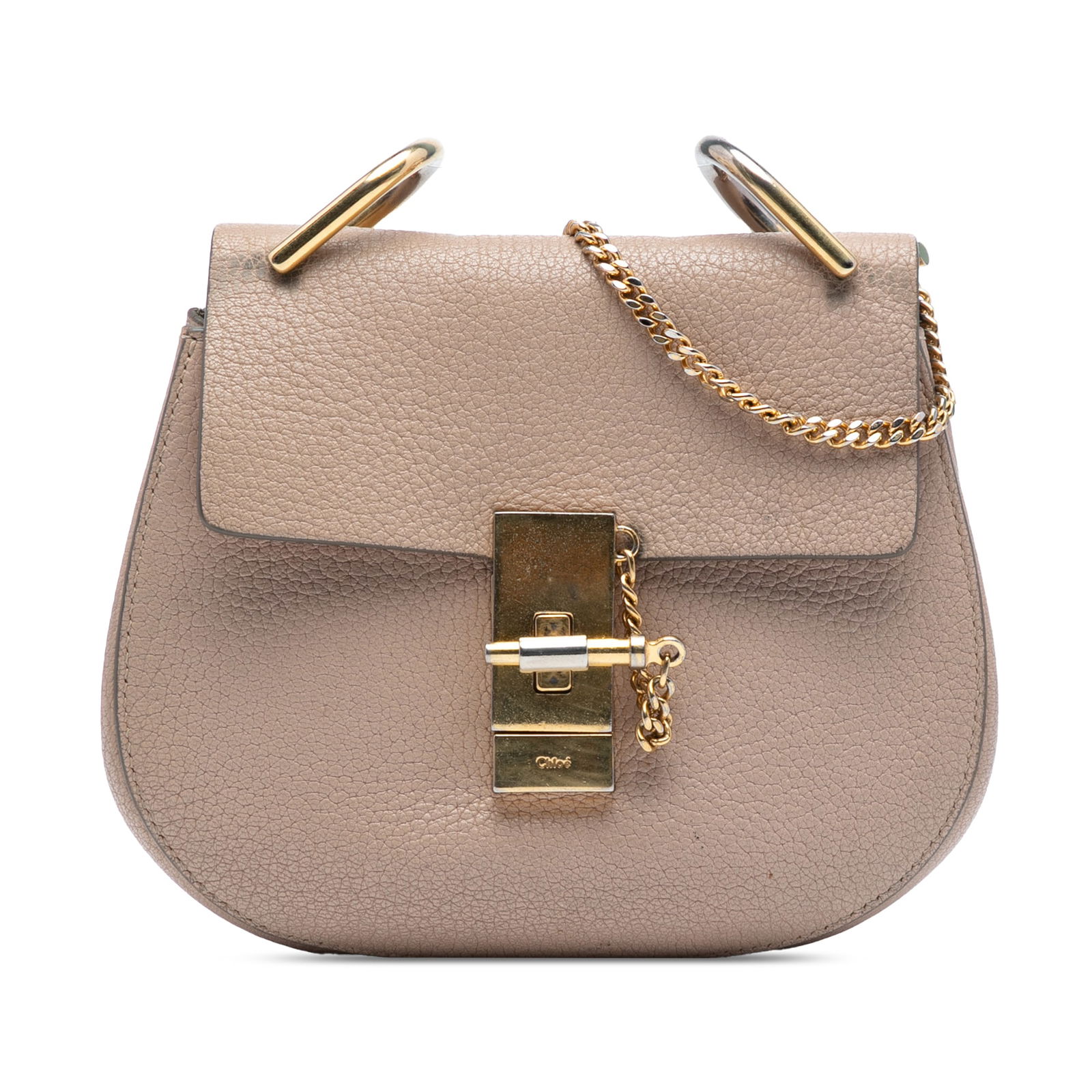 Chloe Mini Drew Crossbody Bag in Grained Lambskin: Chloe Mini Drew Crossbody Bag in Grained Lambskin The Chloe Mini Grained Lambskin Drew Crossbody is a stylish accessory featuring a luxurious leather body with a beautiful brown finish. It is designed