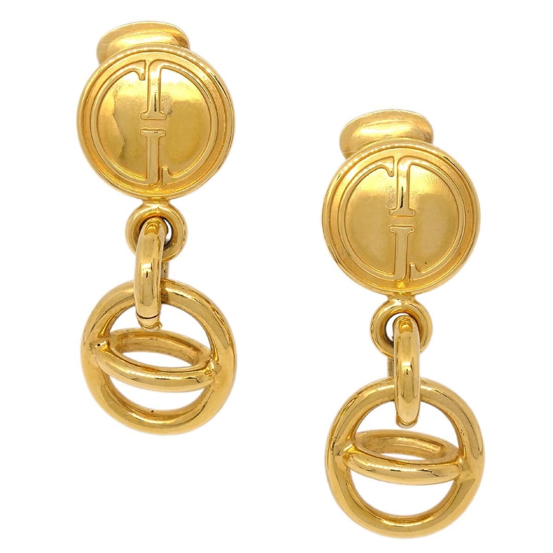 Vintage Gucci 1992 Gold Plated Dangle Clip-On Earrings (1 of 4)