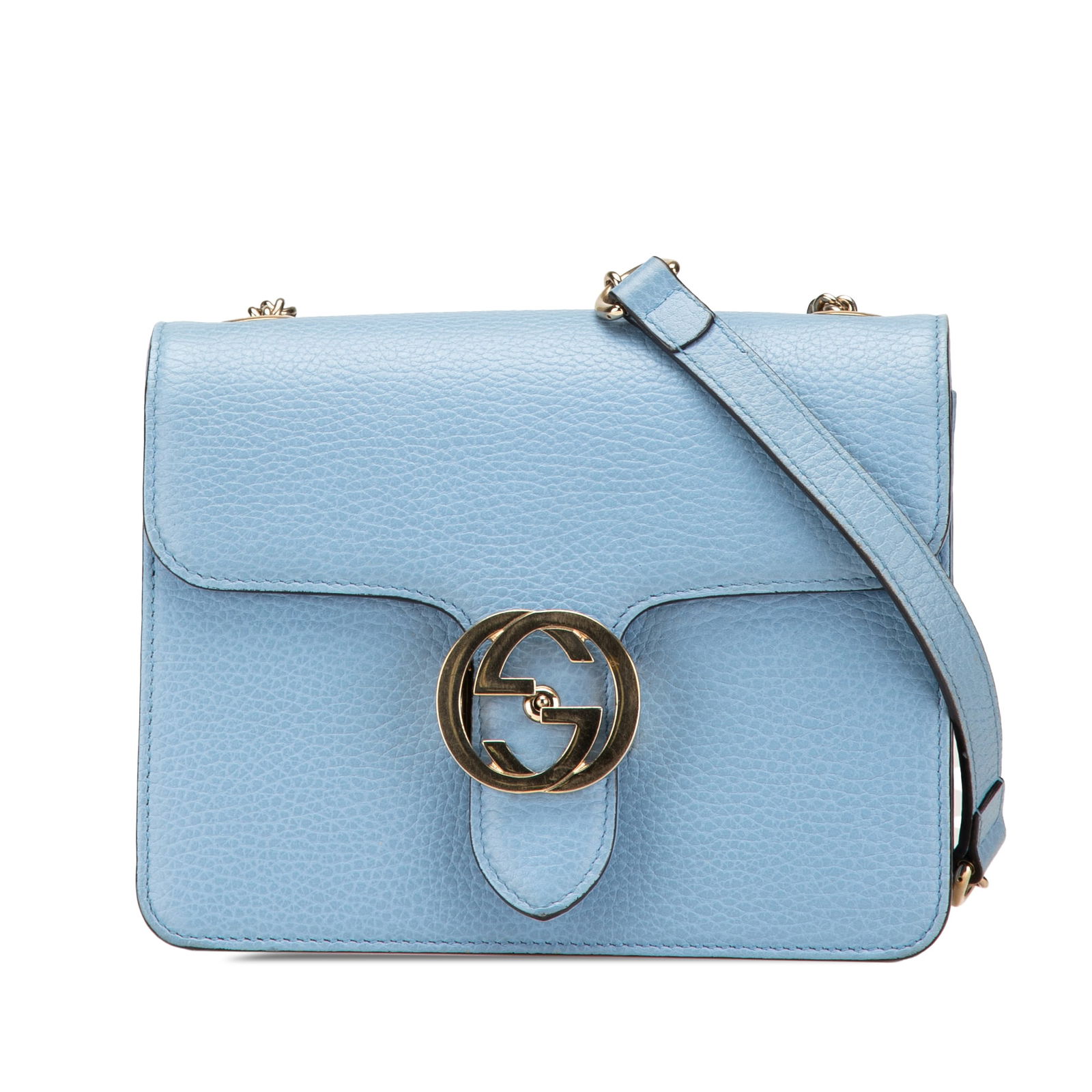 Gucci Blue Small Dollar Calfskin GG Crossbody Bag: Gucci Blue Small Dollar Calfskin GG Crossbody Bag This Gucci Small Dollar Calfskin Interlocking G Crossbody bag is a stylish and practical accessory crafted from high-quality leather. It features a ch