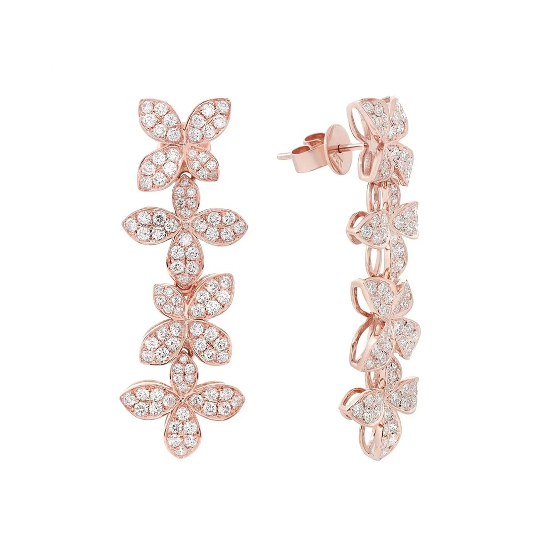 Rachel Koen 18K Rose Gold Pave Set Diamond Flower Drop Earrings 1.95Cttw (1 of 5)