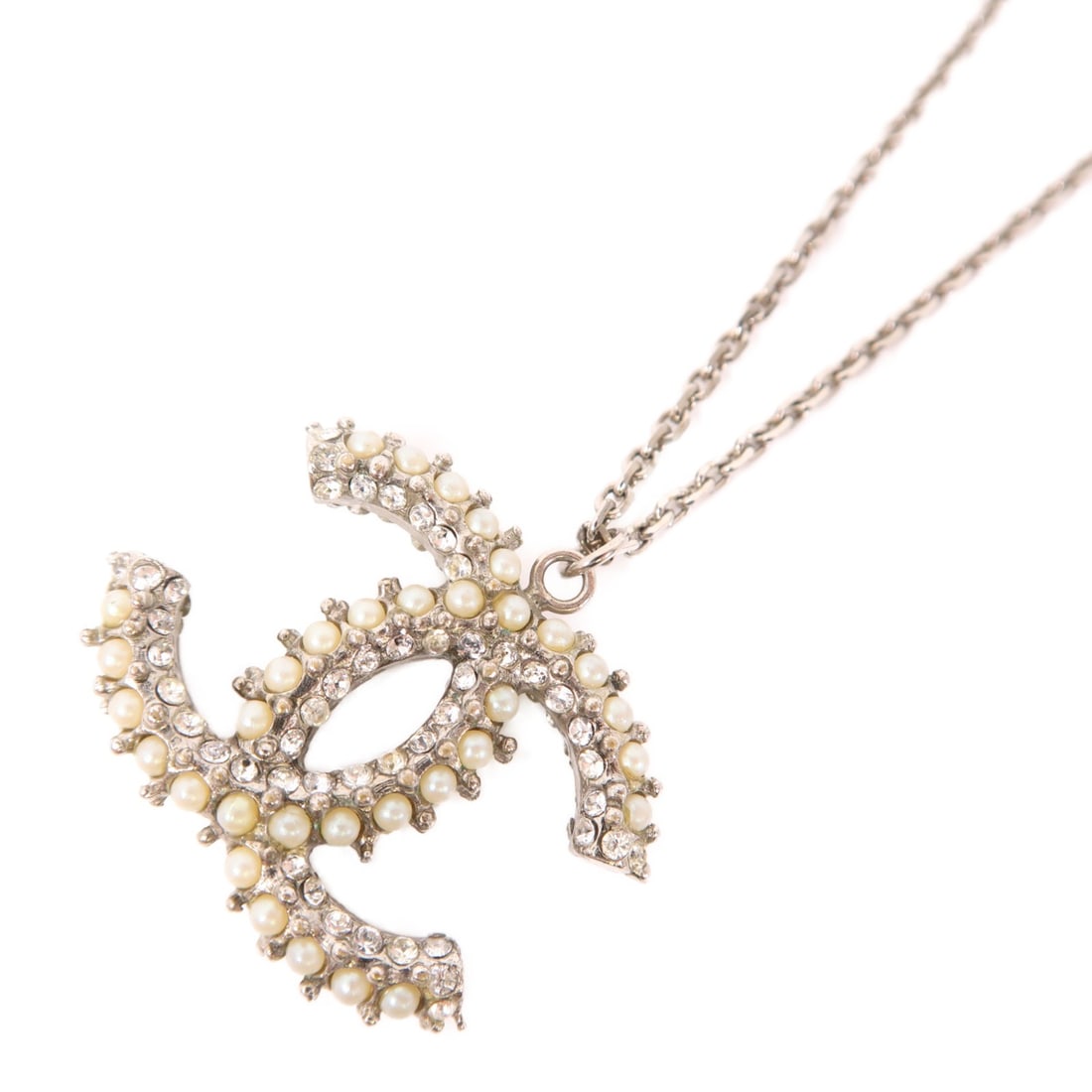 CHANEL Silver CC Necklace France (1 of 8)