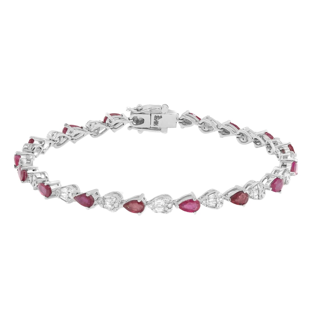 Rachel Koen 14K White Gold Ruby Diamond Tennis Bracelet 6.26 ctw (1 of 5)