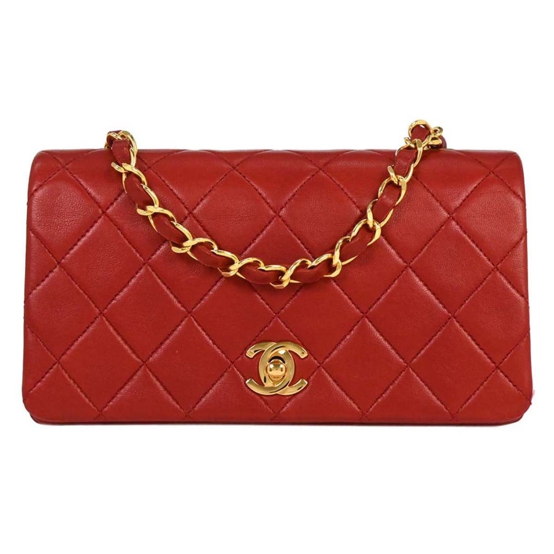 Chanel Red Lambskin Turnlock Mini Shoulder Bag with Chain Strap (1 of 10)