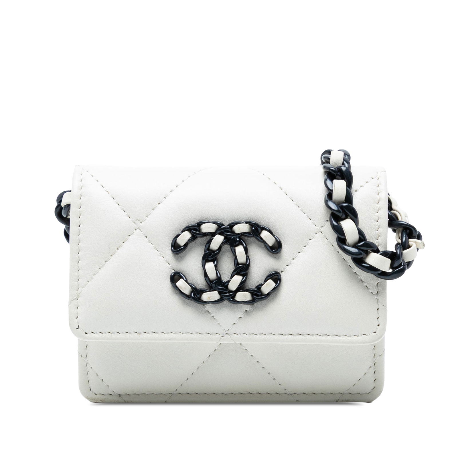 Chanel White Lambskin 19 Flap Coin Purse with Chain (1 of 6)