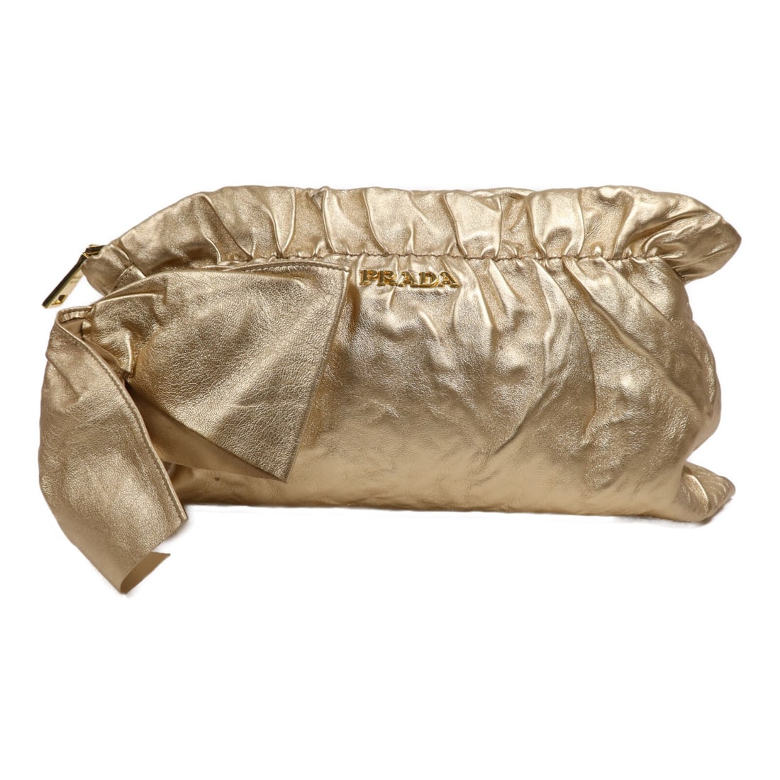 PRADA Gold Calfskin Leather Pouch with Gold Hardware (1 of 14)