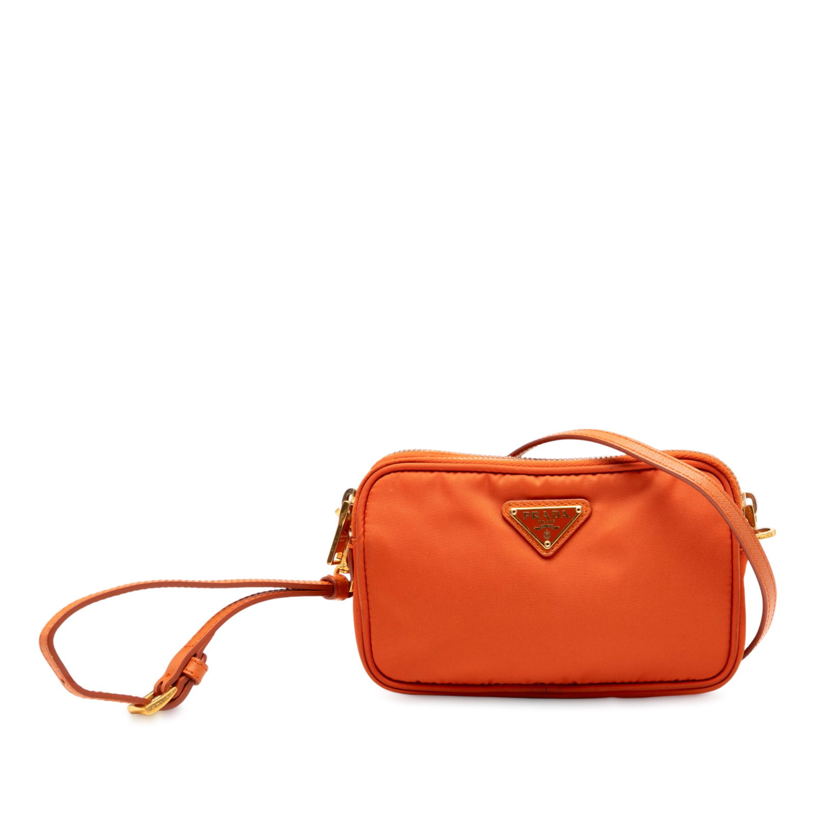 Prada Mini Tessuto Orange Nylon Double Zip Camera Bag (1 of 6)
