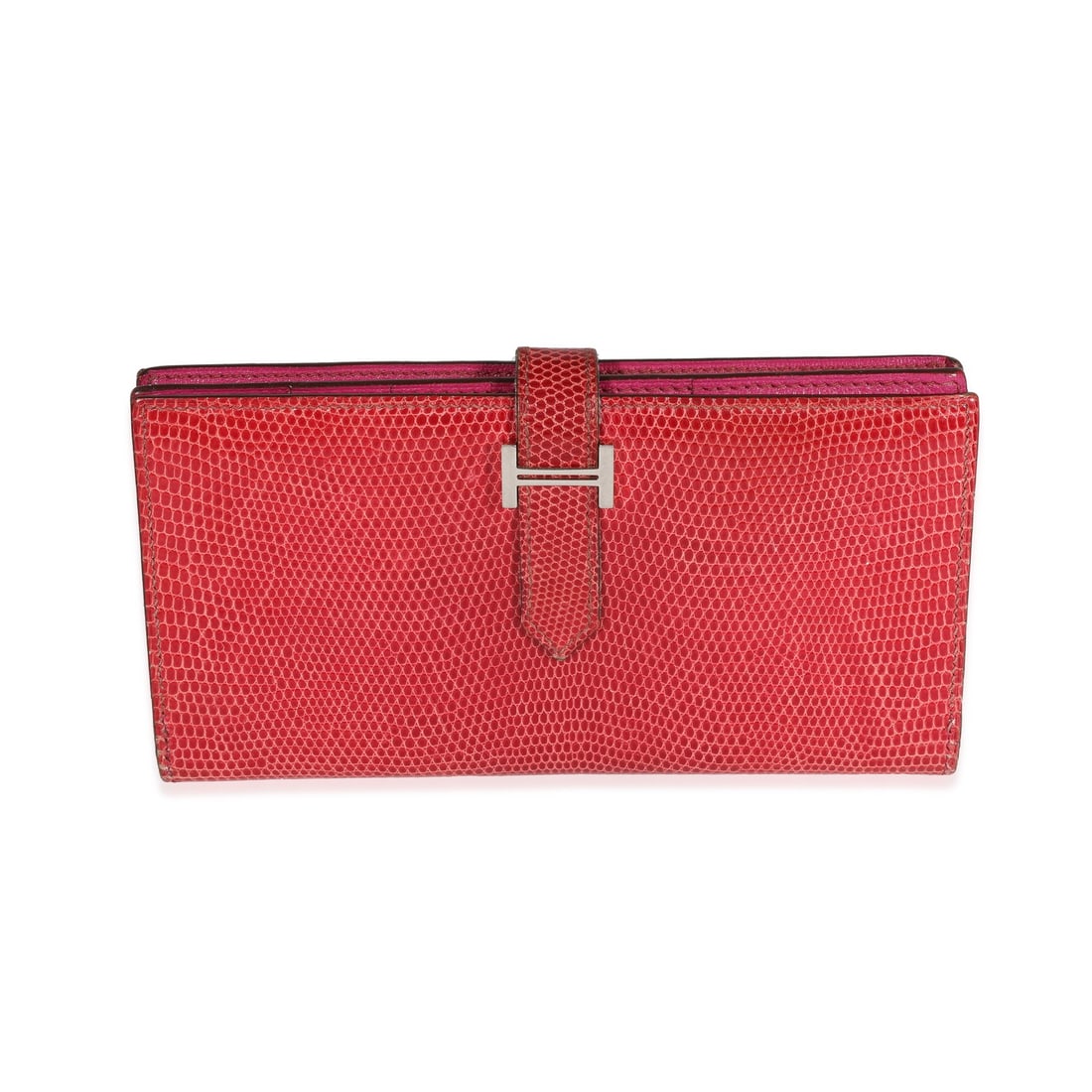 Hermes Bearn Wallet Fuchsia Lizard Skin Silver-Tone 2007 (1 of 7)