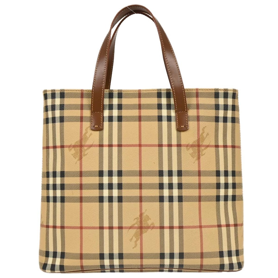 Burberry Beige House Check Top Handle Handbag PVC Leather: Burberry Beige House Check Top Handle Handbag PVC Leather This Burberry Beige House Check Handbag is a stylish top handle bag designed for casual occasions. Crafted from durable PVC leather, it featur