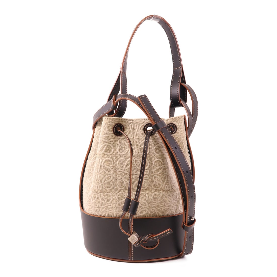 LOEWE Balloon Anagram 2 Way Shoulder Bag Beige Canvas Leather (1 of 15)