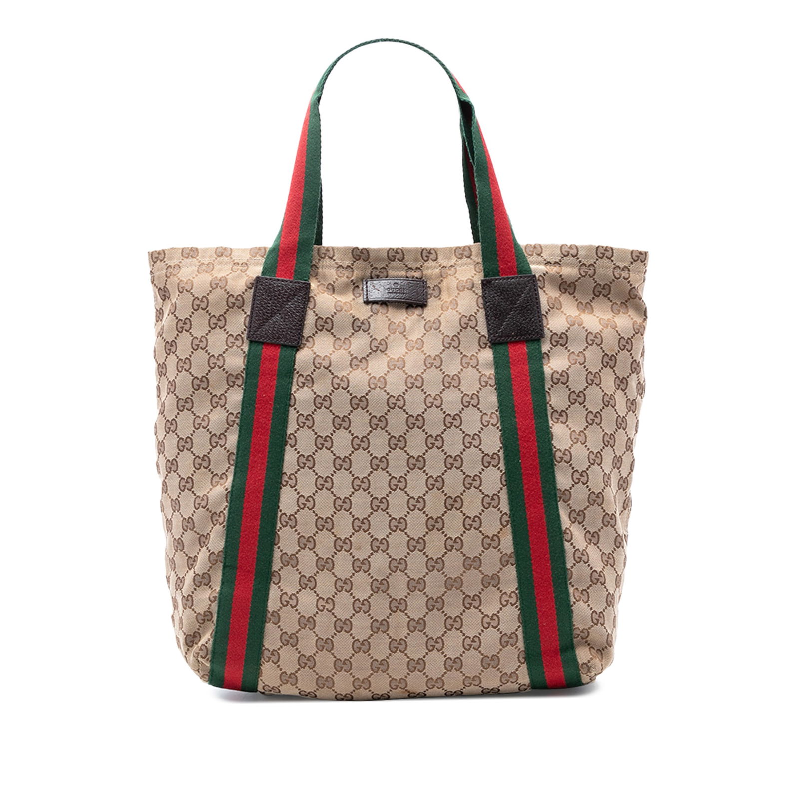 Gucci GG Canvas Web Tote Brown Fabric Bag from Italy (1 of 7)