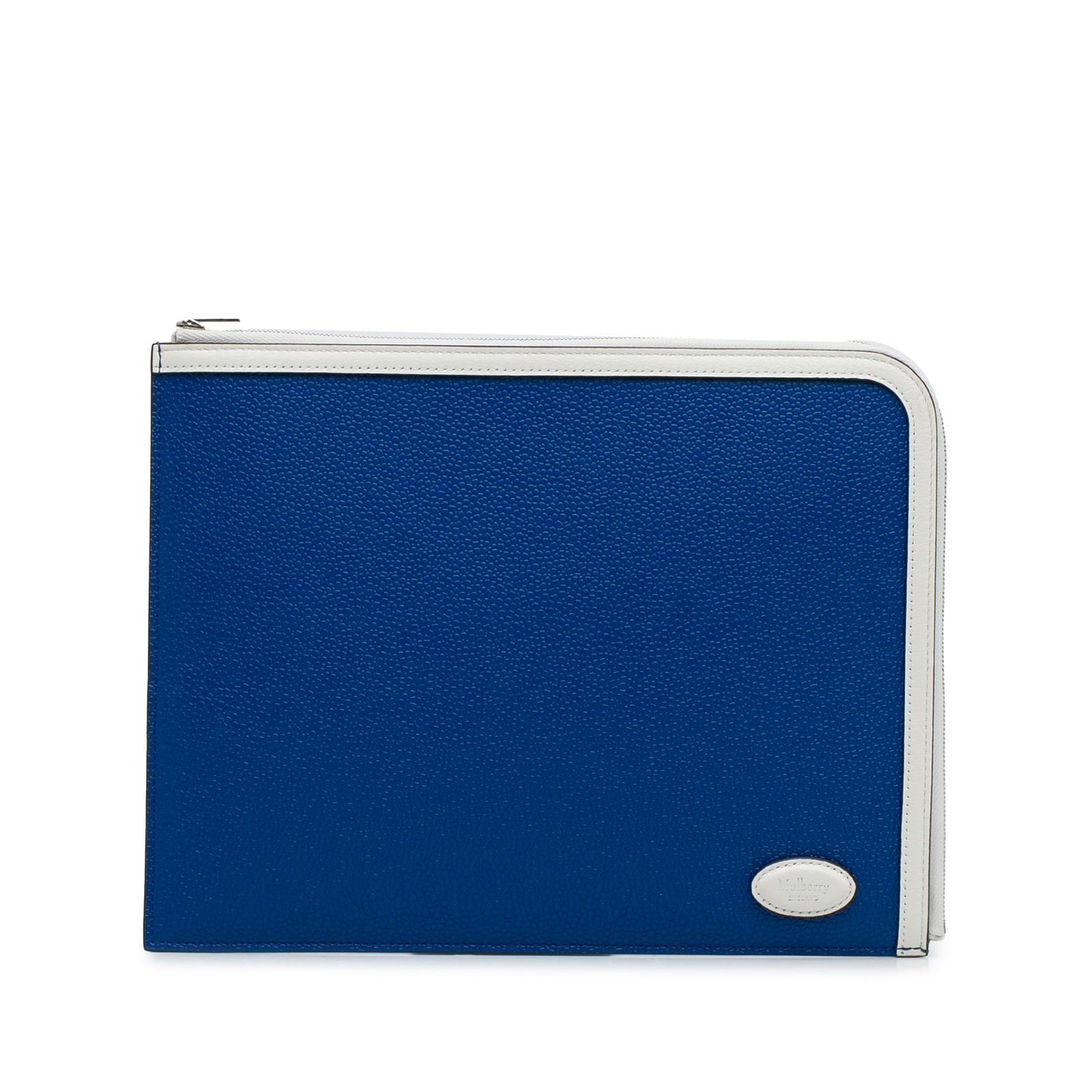 Mulberry X Richard Malone Leather Zip Clutch Blue Italy: Mulberry X Richard Malone Leather Zip Clutch Blue Italy Stylishly designed, the Mulberry X Richard Malone Zip Clutch showcases a sleek leather body with a secure top zip closure. This elegant bag feat