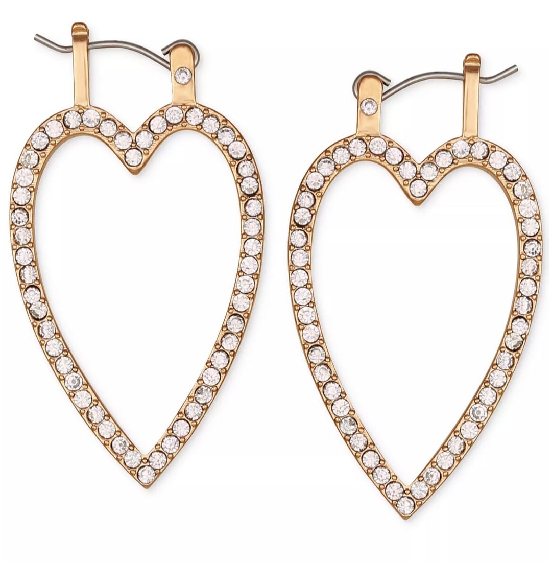 GUESS Gold-Tone Heart Hoop Earrings with Pave Design (1 of 2)