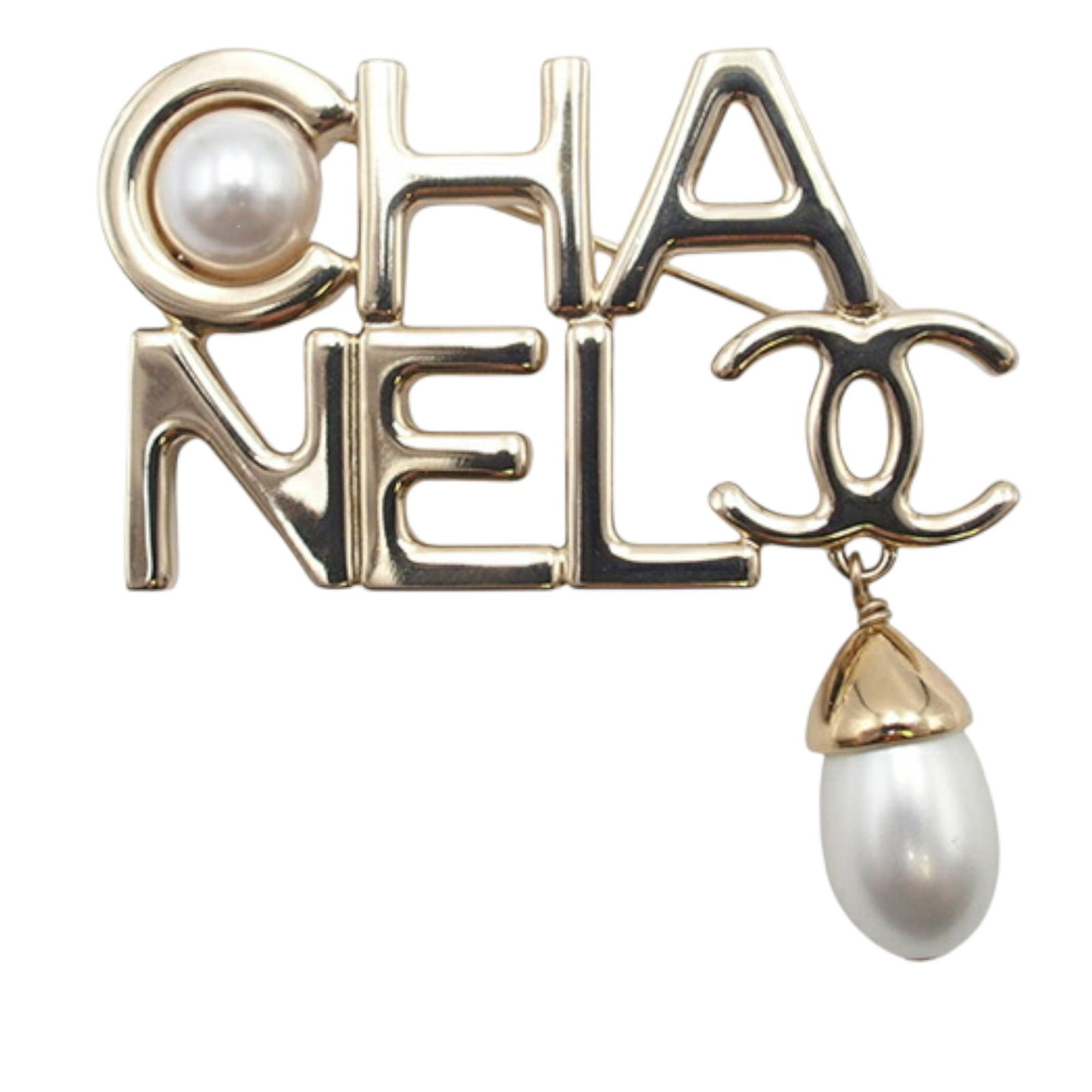 Chanel CC Gold Plated Faux Pearl Logo Costume Brooch (1 of 8)