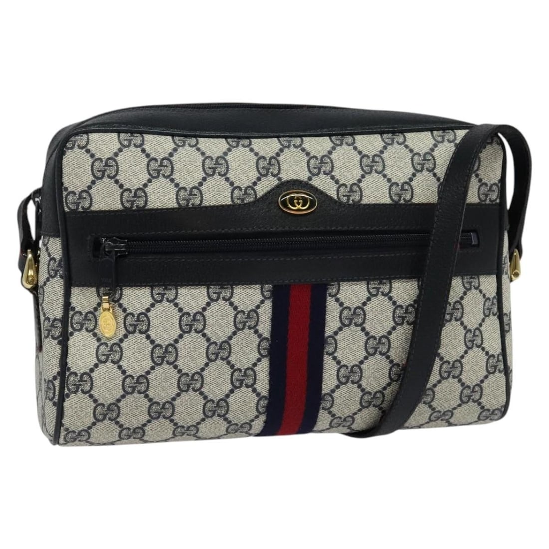 GUCCI GG Supreme Sherry Line Shoulder Bag PVC Navy Gold 001 4071 5 Authentic (1 of 18)