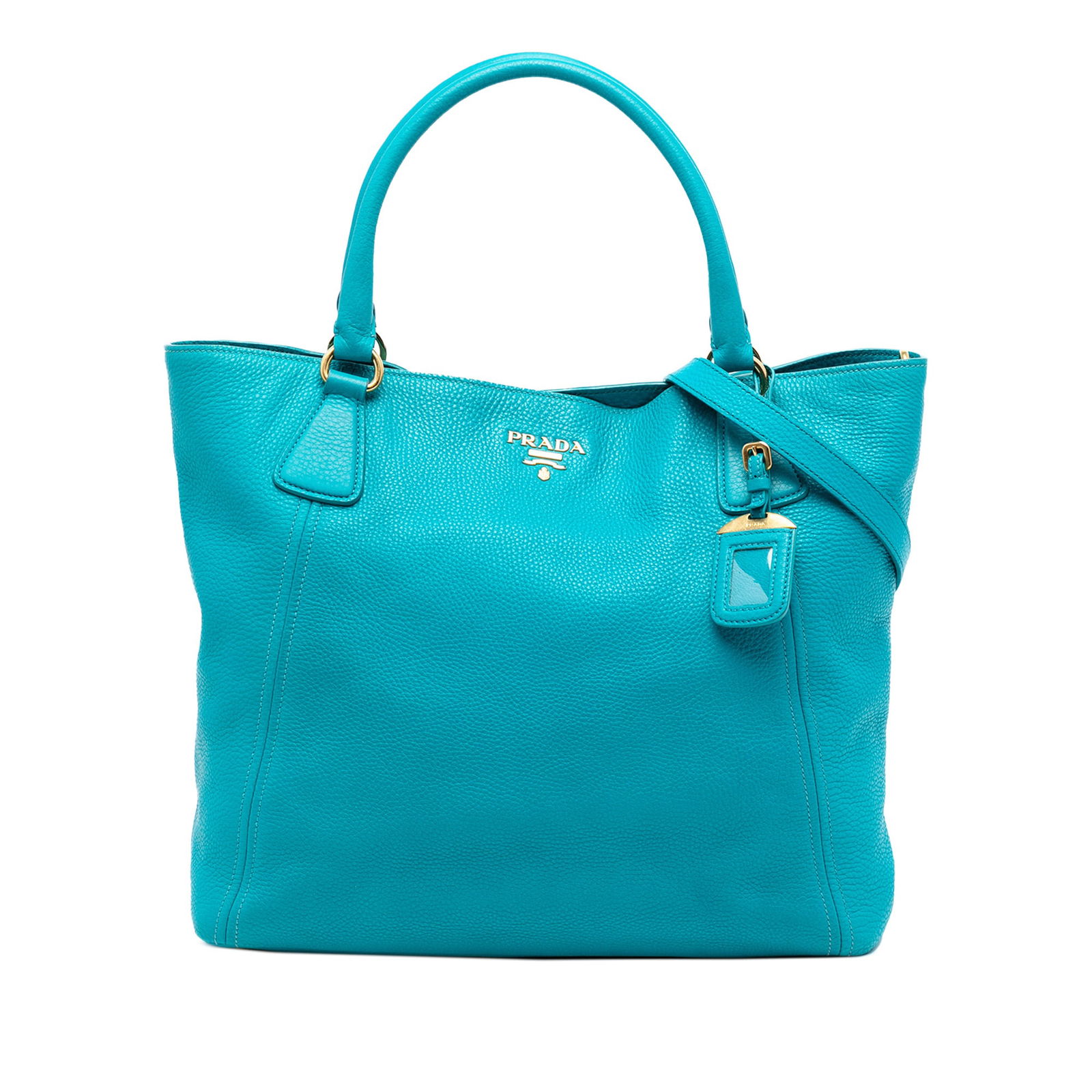 Prada Vitello Daino Blue Leather Convertible Tote Bag (1 of 6)