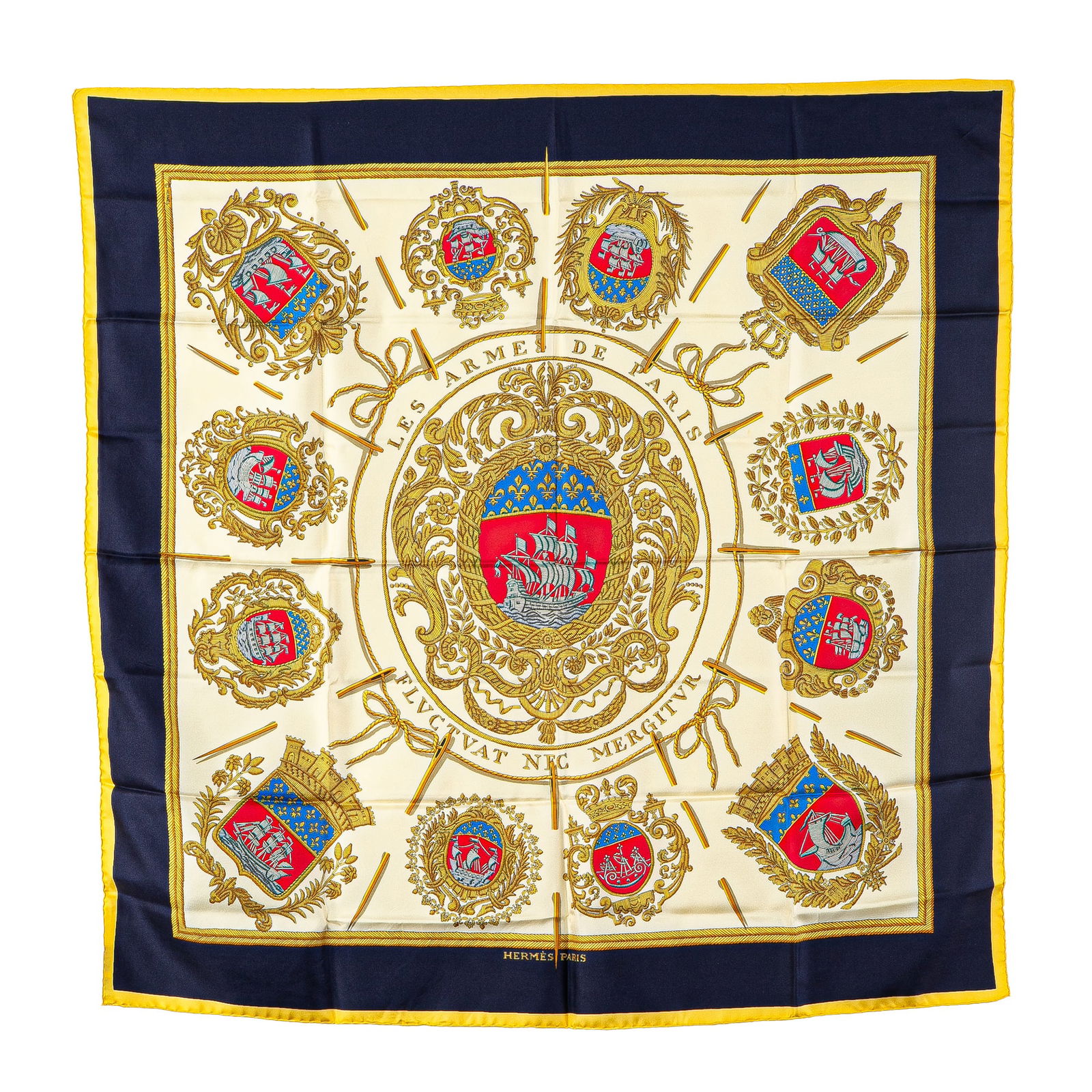 Hermes Les Armes de Paris 100% Silk Scarf White (1 of 5)