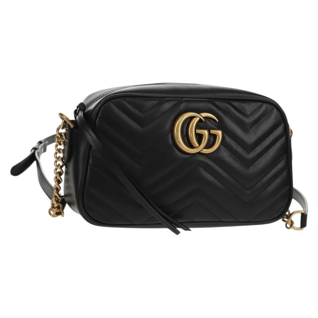 GUCCI GG Marmont Black Leather Shoulder Bag Gold Accents 447632 Auth: GUCCI GG Marmont Black Leather Shoulder Bag Gold Accents 447632 Auth Elevate your style with this authentic GUCCI Chain GG Marmont Shoulder Bag, a luxurious accessory crafted in Italy. Made from high-