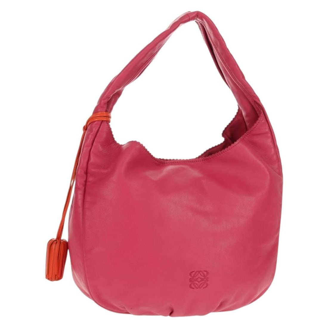 LOEWE Anagram Pink Gold Leather Shoulder Bag Auth 158833V: LOEWE Anagram Pink Gold Leather Shoulder Bag Auth 158833V This LOEWE Anagram Shoulder Bag is a stylish blend of elegance and functionality. Crafted in Spain, it features a beautiful pink leather exter