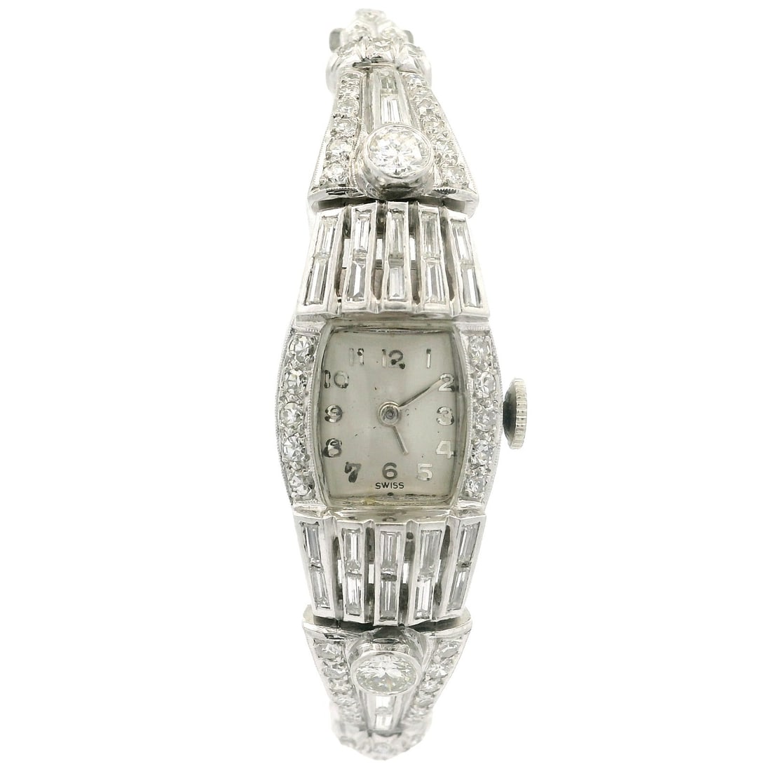 Concord Antique Art Deco Platinum Diamond Watch Bracelet 1.85ctw: Concord Antique Art Deco Platinum Diamond Watch Bracelet 1.85ctw Discover the elegance of this Antique Art Deco Fancy Platinum Watch Bracelet, beautifully crafted in Switzerland from 1920 to 1929. Thi