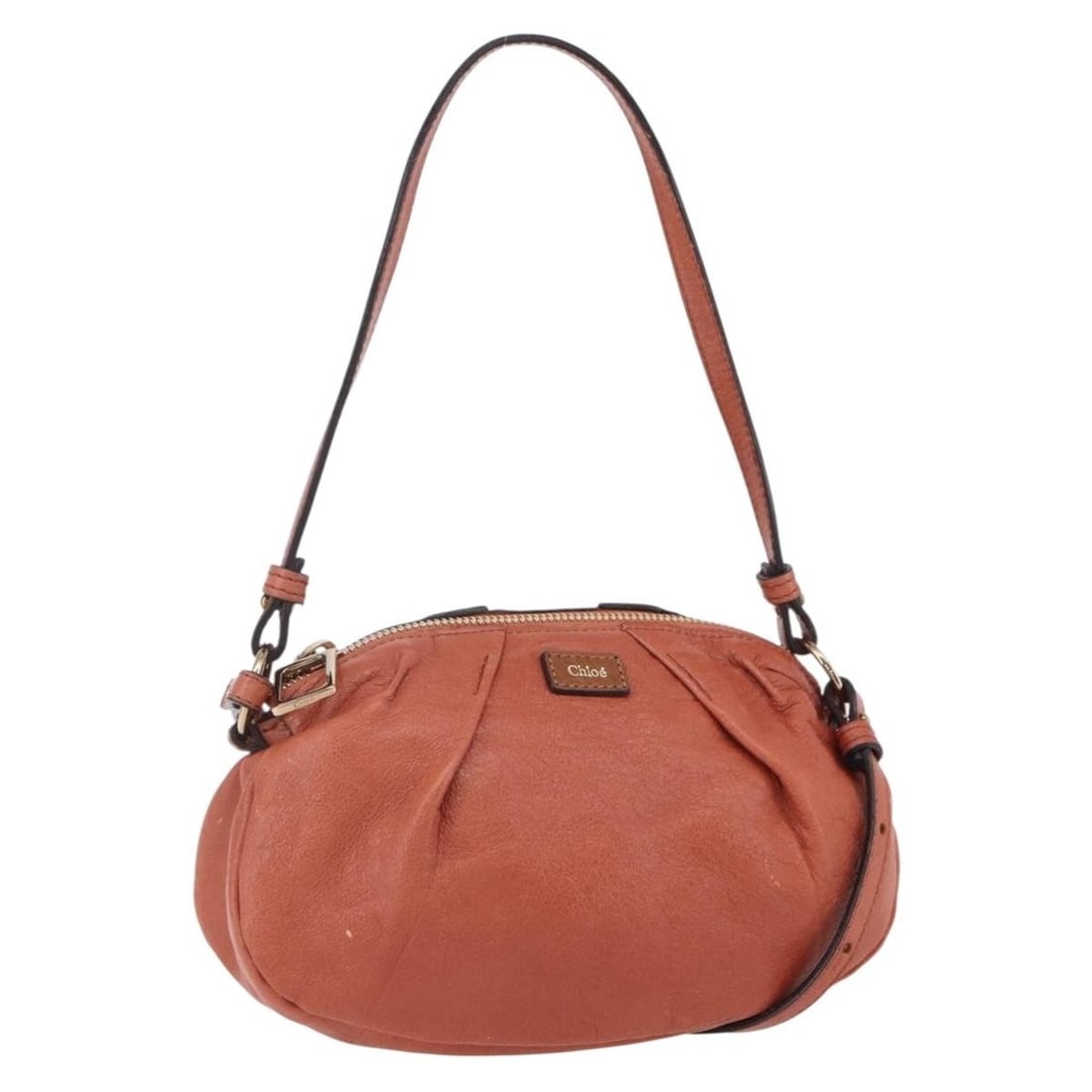 Chloe Leather Hand Bag Orange Gold 2way Auth BA7804 Spain: Chloe Leather Hand Bag Orange Gold 2way Auth BA7804 Spain This authentic Chloe handbag is crafted from high-quality leather, showcasing a stunning orange and gold color combination. The bag features a
