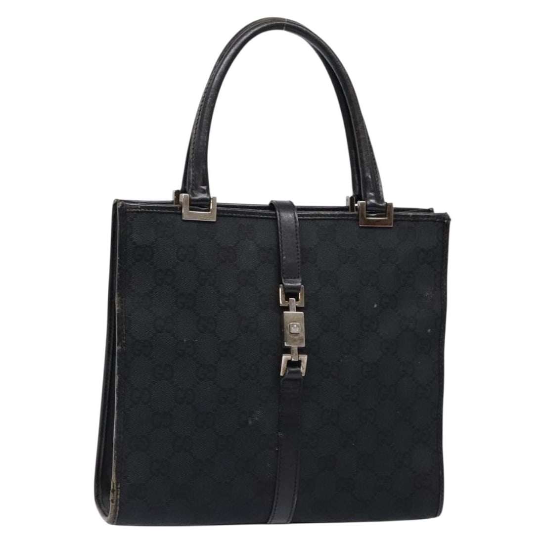 GUCCI GG Canvas Jackie Hand Bag Black Silver 002 1065 3444 Authentic: GUCCI GG Canvas Jackie Hand Bag Black Silver 002 1065 3444 Authentic This GUCCI GG Canvas Jackie Hand Bag combines elegance with practicality, featuring a striking black and silver color scheme. Craft