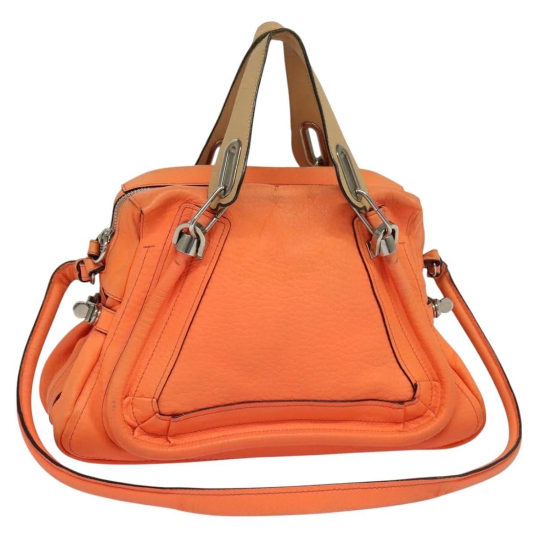 Chloe Paraty Leather Hand Bag Orange Silver Made in Italy: Chloe Paraty Leather Hand Bag Orange Silver Made in Italy This authentic Chloe Paraty Hand Bag is a stylish and versatile accessory, crafted from high-quality leather in a vibrant orange with silver a