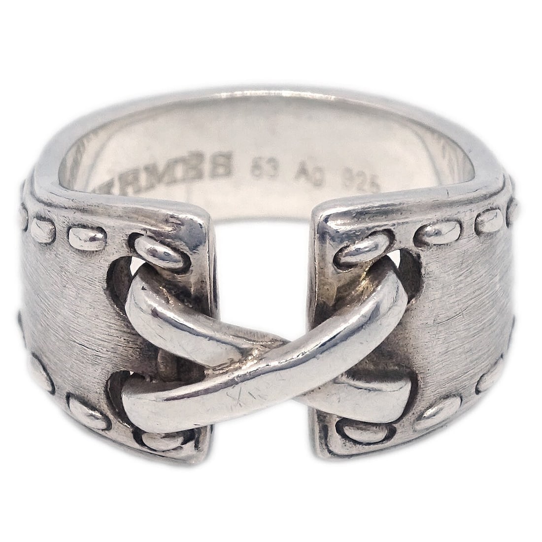 Vintage Hermes Round Ring Ag925 Silver Size #50 #10: Vintage Hermes Round Ring Ag925 Silver Size #50 #10 This exquisite vintage Hermes ring showcases a classic round shape, crafted from high-quality Ag925 silver, ensuring durability and a stunning shine